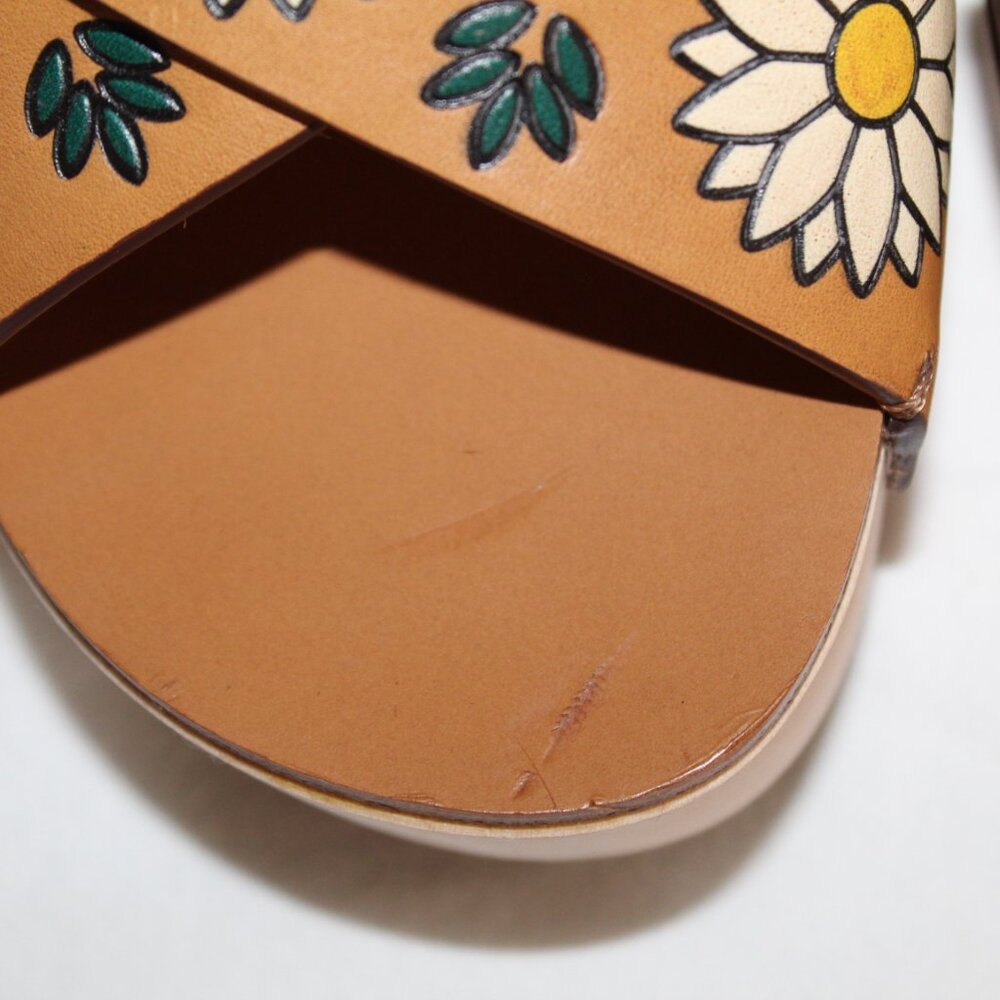 NWB MIU MIU Painted Flowers Wooden Heeled Sandals Platform 40 - Picture 7 of 8